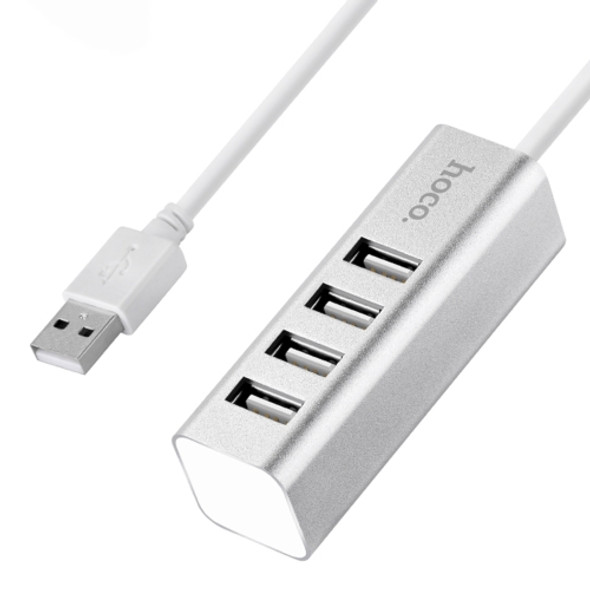 hoco HB1 Four USB Ports HUB Splitter Extender, Length: 80mm(Silver)