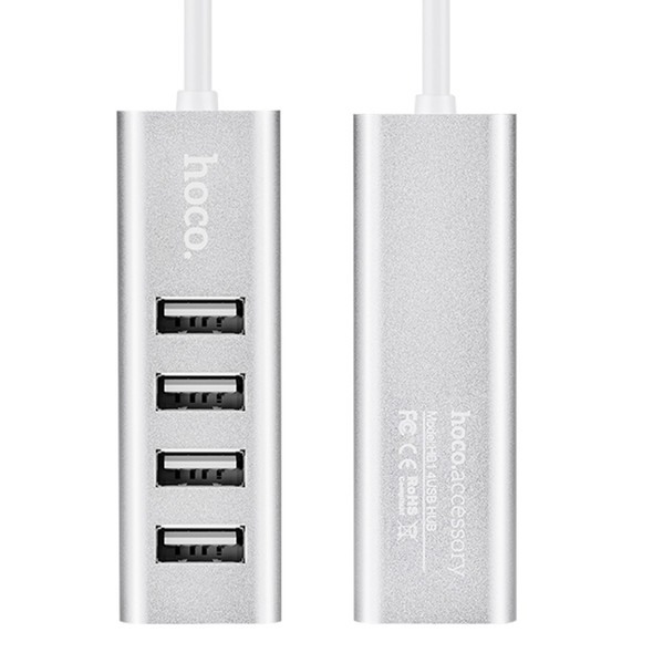 hoco HB1 Four USB Ports HUB Splitter Extender, Length: 80mm(Silver)