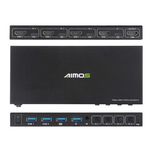 AIMOS AM-404CY USB 2.0 Print Sharing Switch with Remote Controller