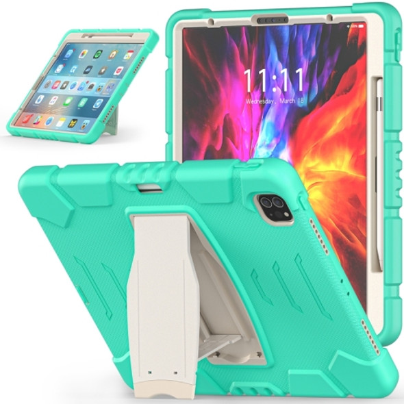 3-Layer Protection  Screen Frame + PC + Silicone Shockproof Combination Case with Holder For iPad Pro 12.9 2020(Mint Green)