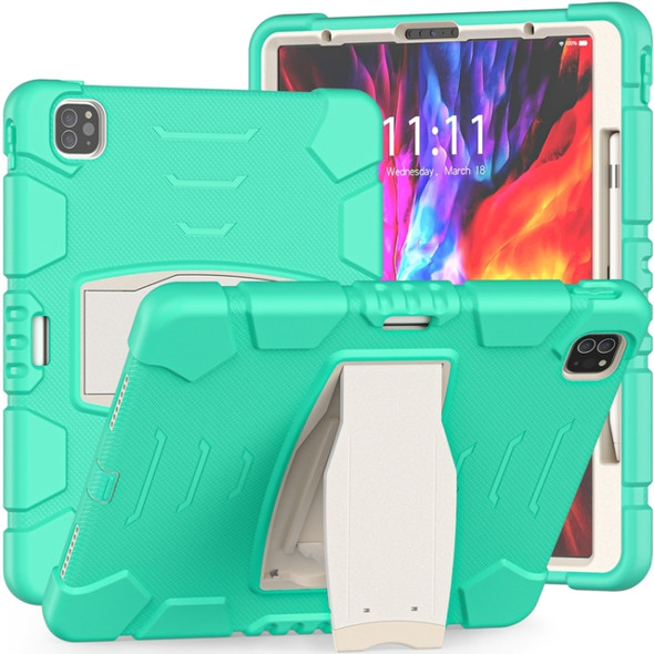 3-Layer Protection  Screen Frame + PC + Silicone Shockproof Combination Case with Holder For iPad Pro 12.9 2020(Mint Green)
