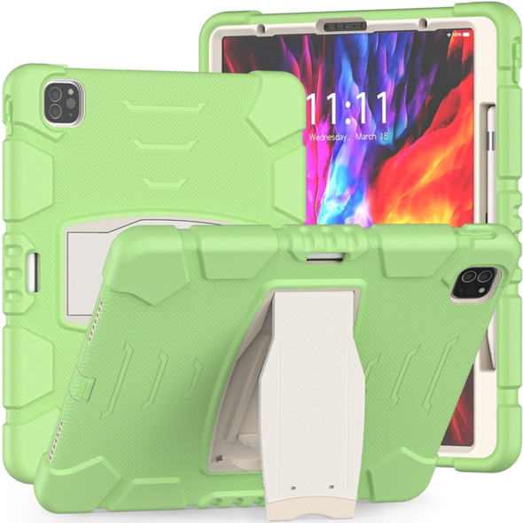 3-Layer Protection  Screen Frame + PC + Silicone Shockproof Combination Case with Holder For iPad Pro 12.9 2020(Matcha Green)