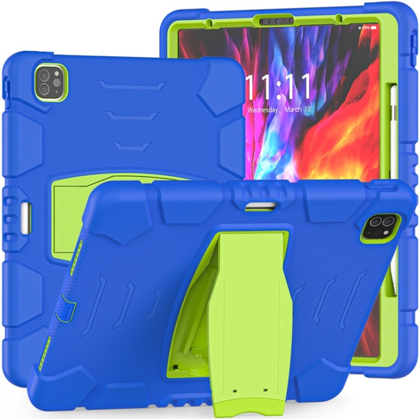 3-Layer Protection  Screen Frame + PC + Silicone Shockproof Combination Case with Holder For iPad Pro 12.9 2020(Blue+Lime)