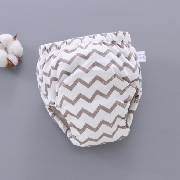 6 Layer Baby Diaper Waterproof  Reusable Cloth Diapers Baby Cotton Training  Underwear Pants Diaper L（12-18KG）(Khaki Stripe Wave)