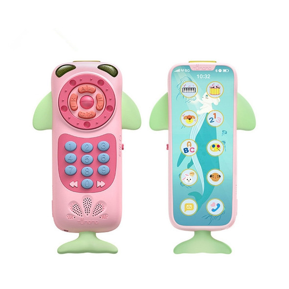 Baby Multi-function Remote Control Puzzle Early Education Music Touch Screen Simulation Phone Toy(Pink)