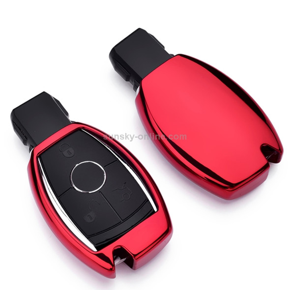 Electroplating TPU Single-shell Car Key Case with Key Ring for Mercedes-Benz C (Red)
