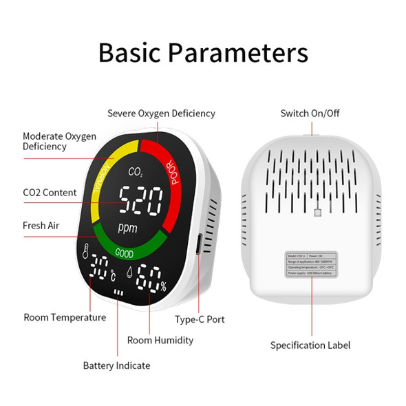 CO2-3 Carbon Dioxide Temperature Humidity Detector with LED Display