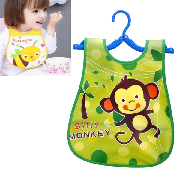 5 PCS Adjustable Baby Bibs Plastic Waterproof Lunch Feeding Bibs Baby Cartoon Feeding Cloth Children Baby Apron(Green Monkey)