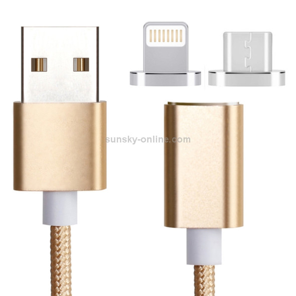 2 in 1 Weave Style 1.2m 5V 2A Micro USB & 8 Pin to USB 2.0 Magnetic Data / Charger Cable, For iPhone, iPad, Samsung, HTC, LG, Sony, Huawei, Lenovo and other Smartphones(Gold)