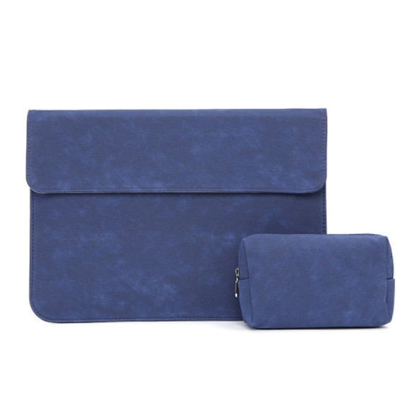 Horizontal Matte PU Laptop Bag For Macbook Pro 15 inch A1707/A1990(Liner Bag + Power Supply Bag Dark Blue )