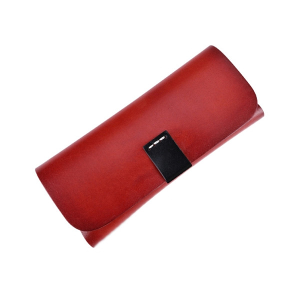 K064 Multifunctional Vegetable Tanned Leather Glasses Storage Box(Dark Red)