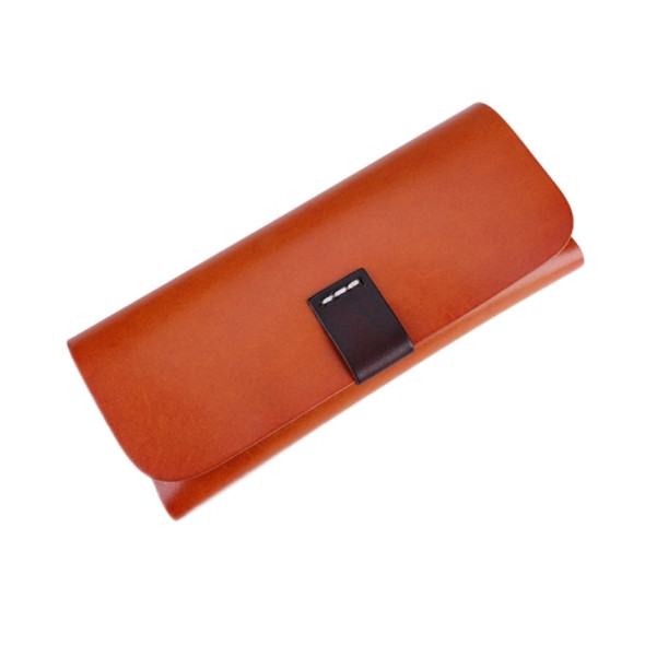 K064 Multifunctional Vegetable Tanned Leather Glasses Storage Box(Yellow Brown)