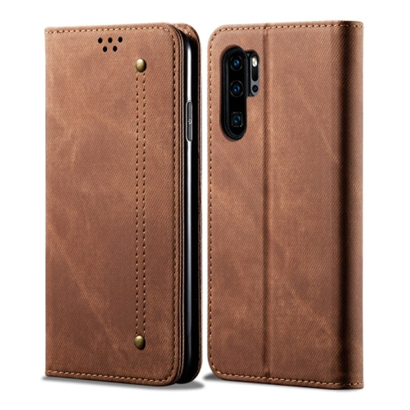 For Huawei P30 Pro Denim Texture Casual Style Horizontal Flip Leather Case with Holder & Card Slots & Wallet(Brown)