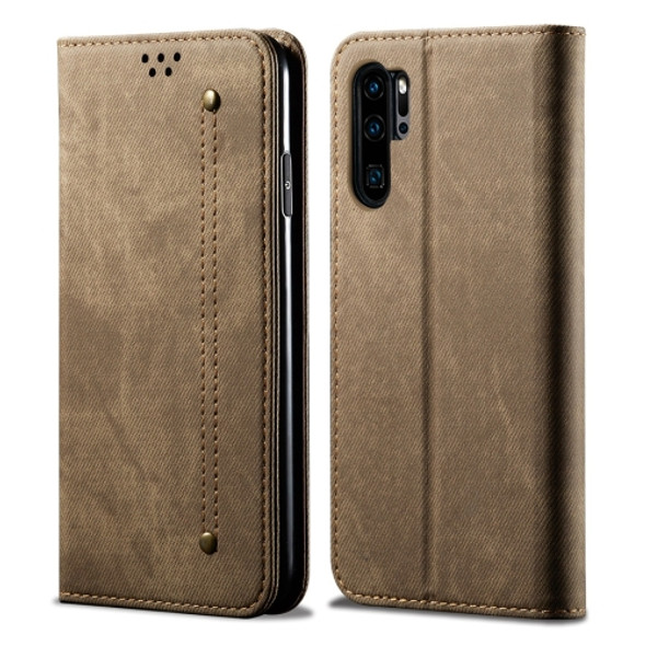 For Huawei P30 Pro Denim Texture Casual Style Horizontal Flip Leather Case with Holder & Card Slots & Wallet(Khaki)