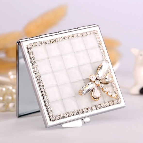 Hand-studded Mini Portable Folding Makeup Mirror Gem Dragonfly(White Dragonfly)