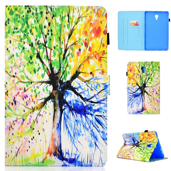 for Galaxy Tab A 10.5 T590 Colored Drawing Stitching Horizontal Flip Leather Case, with Holder & Card Slots(Colorful Tree)