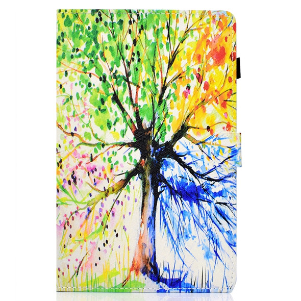 for Galaxy Tab A 10.5 T590 Colored Drawing Stitching Horizontal Flip Leather Case, with Holder & Card Slots(Colorful Tree)