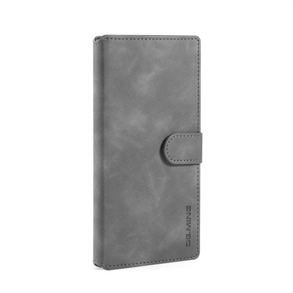 DG.MING Retro Oil Side Horizontal Flip Case with Holder & Card Slots & Wallet for Galaxy Note 10+(Grey)