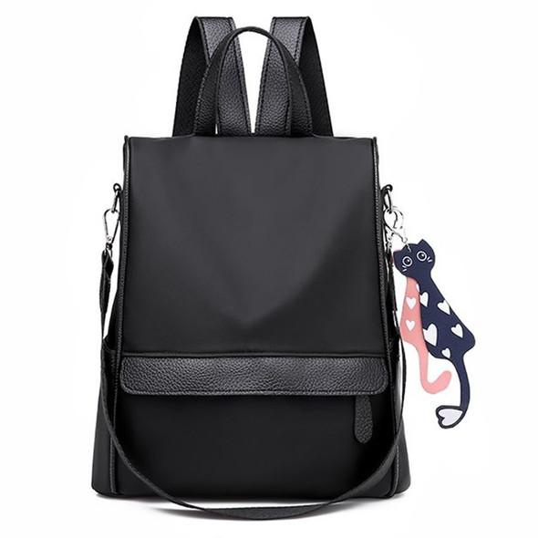 Oxford Cloth Double Shoulder Strap Single & Double Shoulder Bag Messenger Bag with Kitten Pendant (Black)