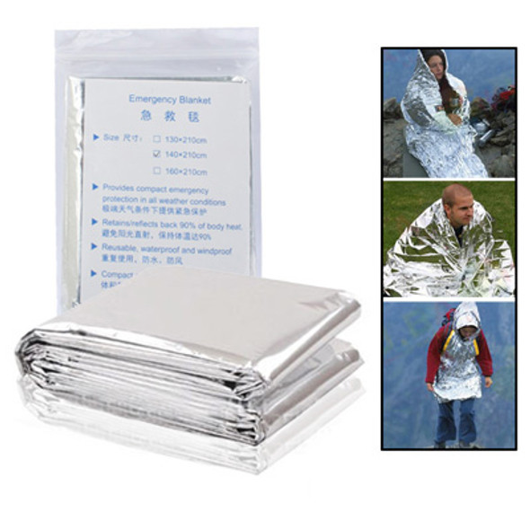 Compact Lightweight Aluminized Windproof Emergency Blanket (Size: 130x210cm)(Silver)