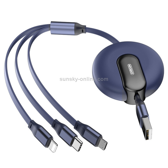 JOYROOM S-M413 Simple Series 3 in 1 3.5A USB to 8 Pin + USB-C / Type-C + Micro USB Telescopic Charging Cable, Length: 1.2m (Blue)