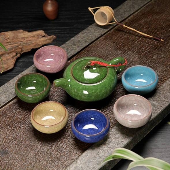 7 in 1 Ceramic Tea Set Ice Crack Glaze Kung Fu Teaware Set(Colorful Malachite Green)