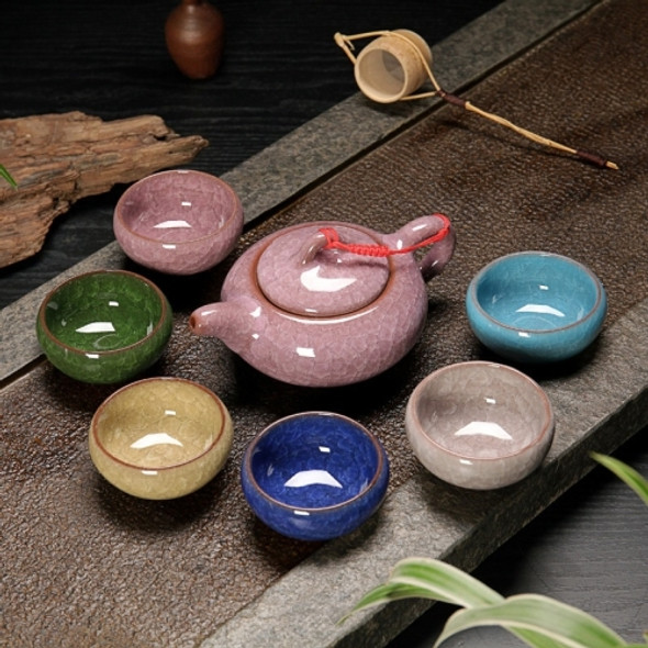 7 in 1 Ceramic Tea Set Ice Crack Glaze Kung Fu Teaware Set(Colorful Purple)
