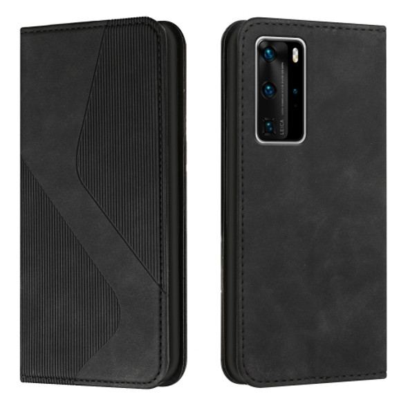 For Huawei P40 Pro Skin Feel Magnetic S-type Solid Color Horizontal Flip Leather Case with Holder & Card Slot & Wallet(Black)