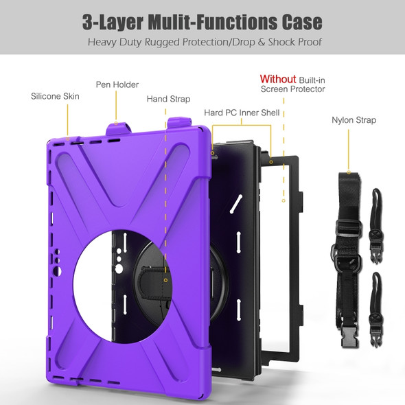 For Microsoft Surface Pro 4 / 5 Shockproof Colorful Silicone + PC Protective Case with Holder & Hand Strap & Pen Slot(Purple)