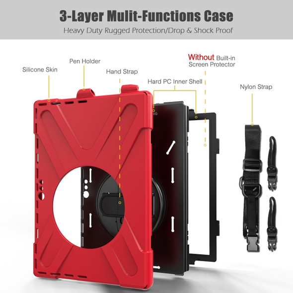 For Microsoft Surface Pro 4 / 5 Shockproof Colorful Silicone + PC Protective Case with Holder & Hand Strap & Pen Slot(Red)