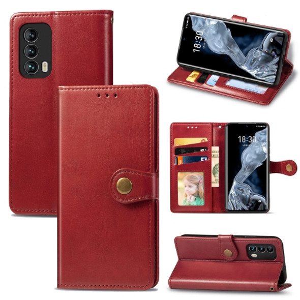 For Meizu 18 Solid Color Leather Buckle Phone Case with Lanyard & Photo Frame & Card Slot & Wallet & Stand Function(Red)
