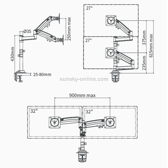 NB H180 Column Type Dual-screen Monitor Holder Desktop Rotating Lifting Computer Monitor Base Hanger (Black)