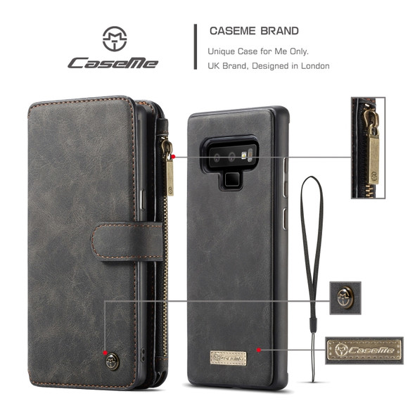 CaseMe-007 Crazy Horse Texcture Detachable Horizontal Flip Leather Case for Galaxy Note9, with Card Slot & Holder & Zipper Wallet & Photo Frame(Black)