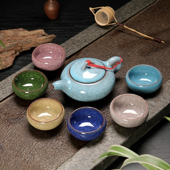 7 in 1 Ceramic Tea Set Ice Crack Glaze Kung Fu Teaware Set(Colorful Light Blue)