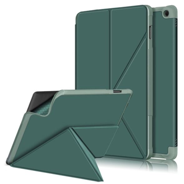 For Amazon Kindle Fire HD 10 / 10 Plus 2021 Cloth Texture Multi-folding Horizontal Flip PU Leather Shockproof Case with Holder(Dark Green)