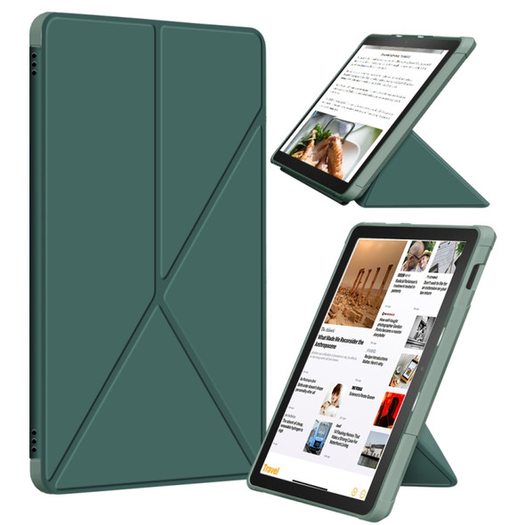 For Amazon Kindle Fire HD 10 / 10 Plus 2021 Cloth Texture Multi-folding Horizontal Flip PU Leather Shockproof Case with Holder(Dark Green)