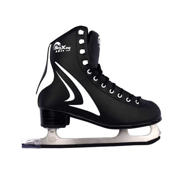 BING XING PVC Upper + Rubber + Stainless Steel Unisex Figure Skating Ice Skates, Size:42 Yards(Black White Enhanced Version)
