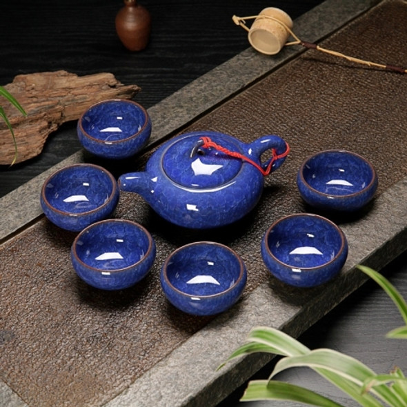 7 in 1 Ceramic Tea Set Ice Crack Glaze Kung Fu Teaware Set (Sapphire Blue)