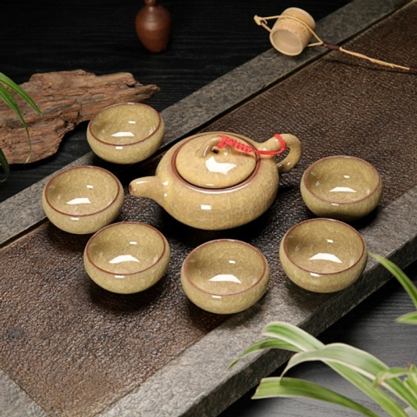 7 in 1 Ceramic Tea Set Ice Crack Glaze Kung Fu Teaware Set (Yellow)