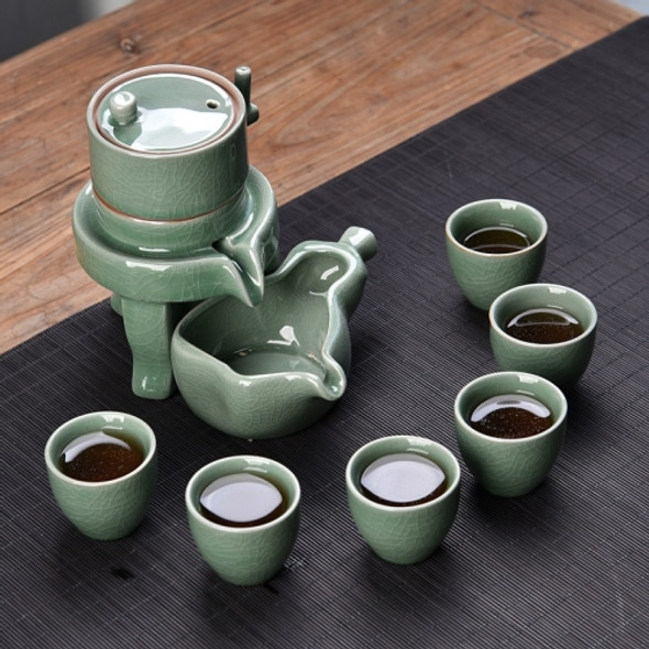 Retro Stone Grinding Creative Lazy Kung Fu Tea Ceramic Semi-automatic Teaware Set Business Gift Box(Ge Kiln Green)