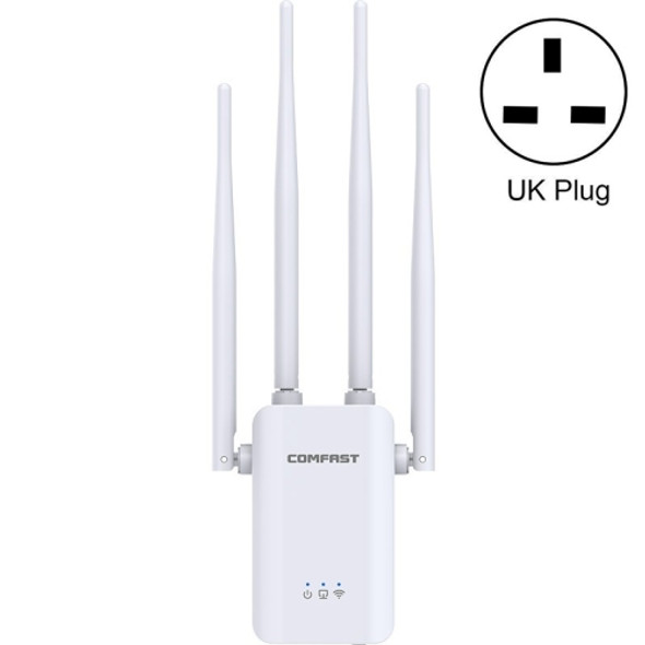Comfast CF-WR304S 300M 4 Antenna Wireless Repeater High-Power Through-Wall WIFI Signal Amplifier, Specification:UK Plug