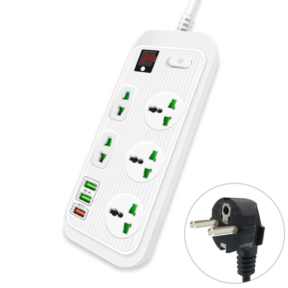 T17 3000W High-power 24-hour Smart Timing Socket QC3.0 USB Fast Charging Power Strip Socket, Cable Length: 2m, EU Plug(White)