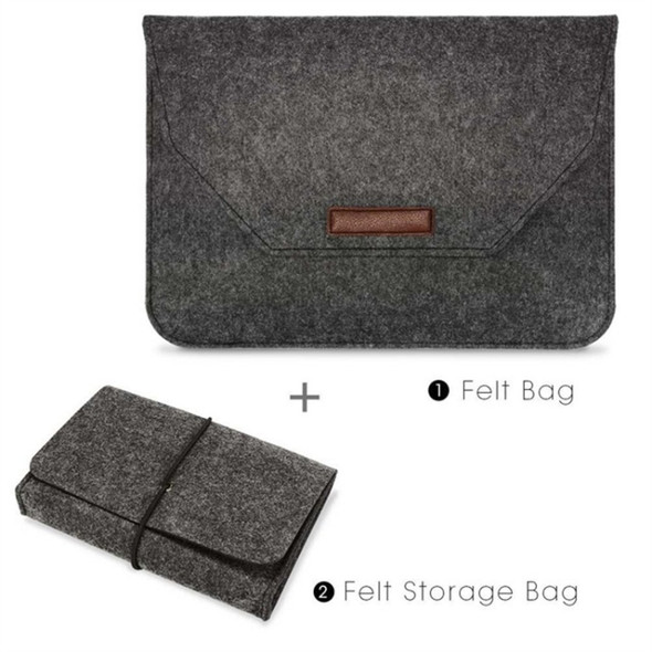 Portable Air Permeable Felt Sleeve Bag for MacBook Laptop, with Power Storage Bag, Size:15 inch(Black)