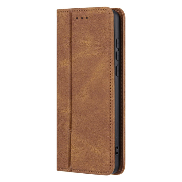 For Huawei P40 Pro Skin Feel Pressure Line Magnetic Horizontal Flip Leather Case with Holder & Card Slot & Wallet & Photo Frame(Brown)