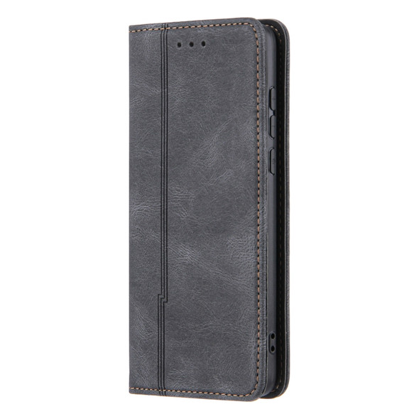 For Huawei P40 Skin Feel Pressure Line Magnetic Horizontal Flip Leather Case with Holder & Card Slot & Wallet & Photo Frame(Black)