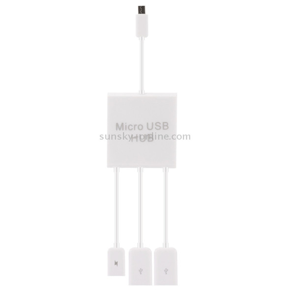 Micro USB to 2 Ports USB OTG HUB Cable with Micro USB Power Supply, Length: 20cm, For Galaxy S6 & S6 edge / S5 / S4, Note 4, Tablets(White)