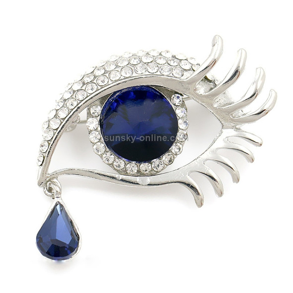 Fashion Angel Tears Brooch Pin Diamond Eyelash Corsage(Silver white diamond blue eyes)
