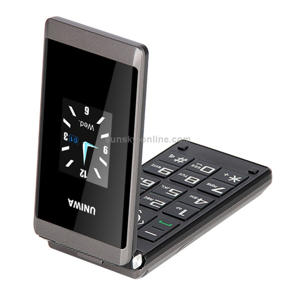 UNIWA X28 Dual-screen Flip Phone, 2.8 inch + 1.77 inch, MT6261D, Support Bluetooth, FM, SOS, GSM, Dual SIM (Black)