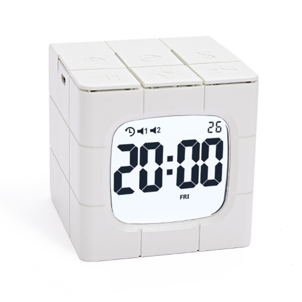 Rubik Cube Electronic Snooze Alarm Clock Mini Wake-Up Night Light, Colour: White