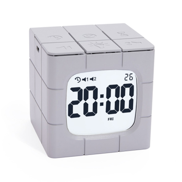 Rubik Cube Electronic Snooze Alarm Clock Mini Wake-Up Night Light, Colour: Gray